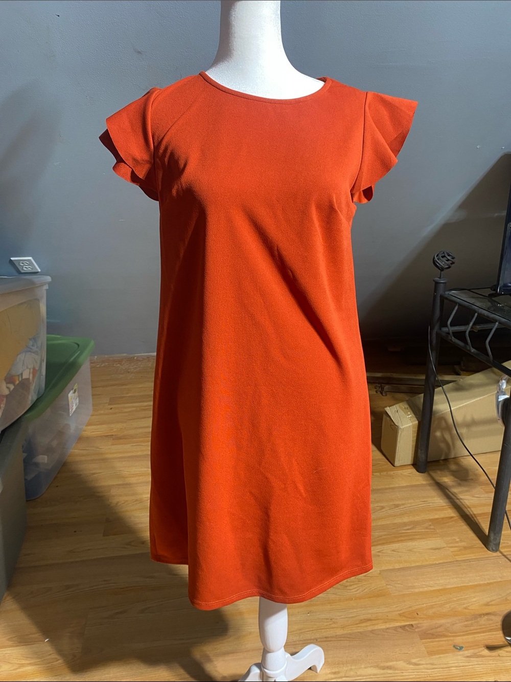 Ces Femme Burnt Orange Ruffle Sleeve Mini Dress